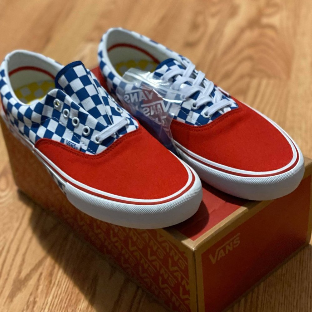 Vans Era Pro Red, Blue & White Checkerboard Shoes - Picture 4 of 5